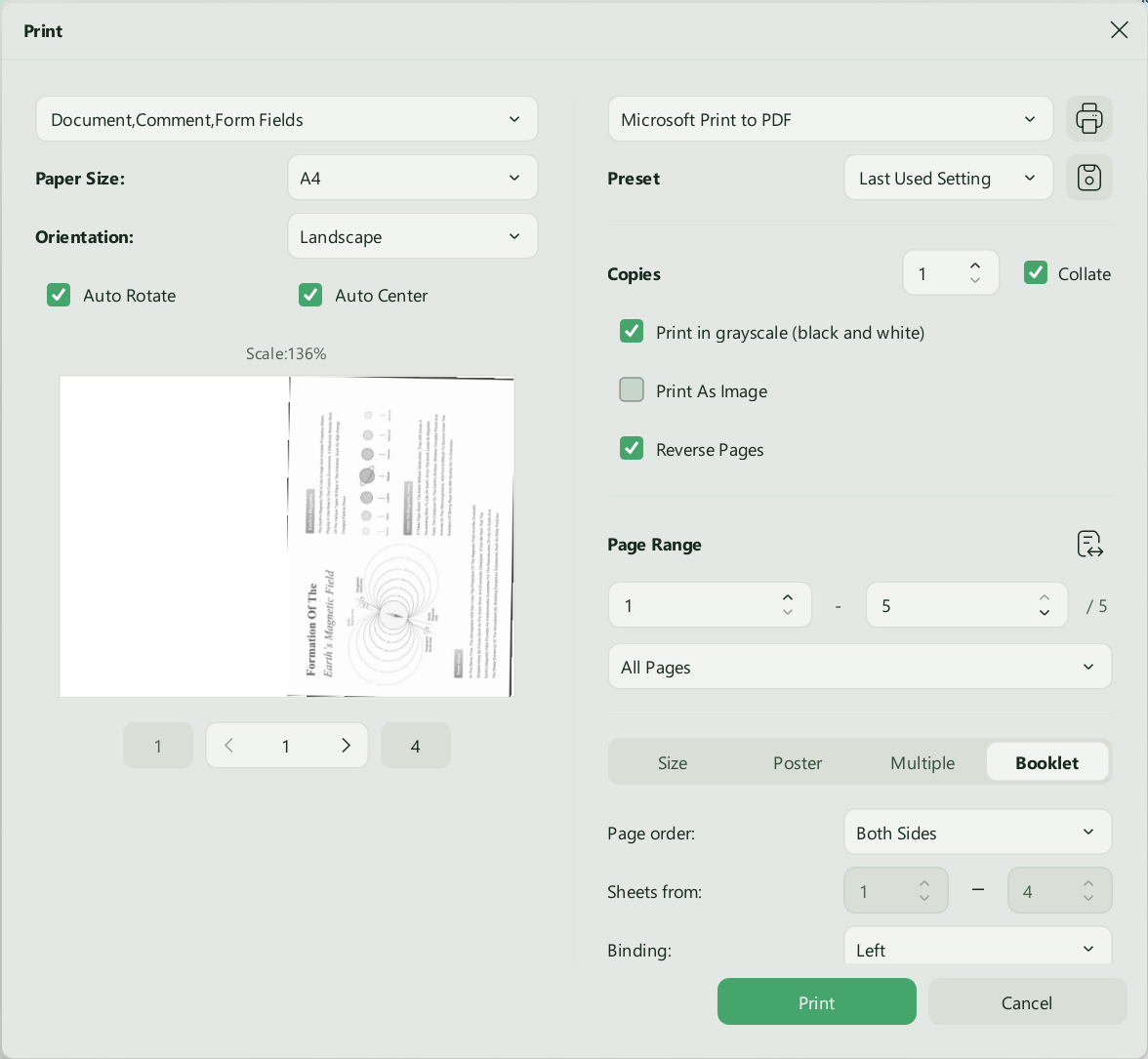 change paper size in pdf page size