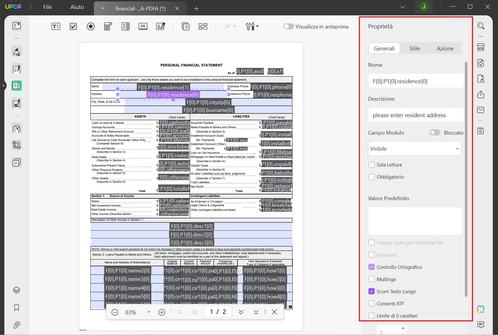 Aggiungi campi modulo al PDF