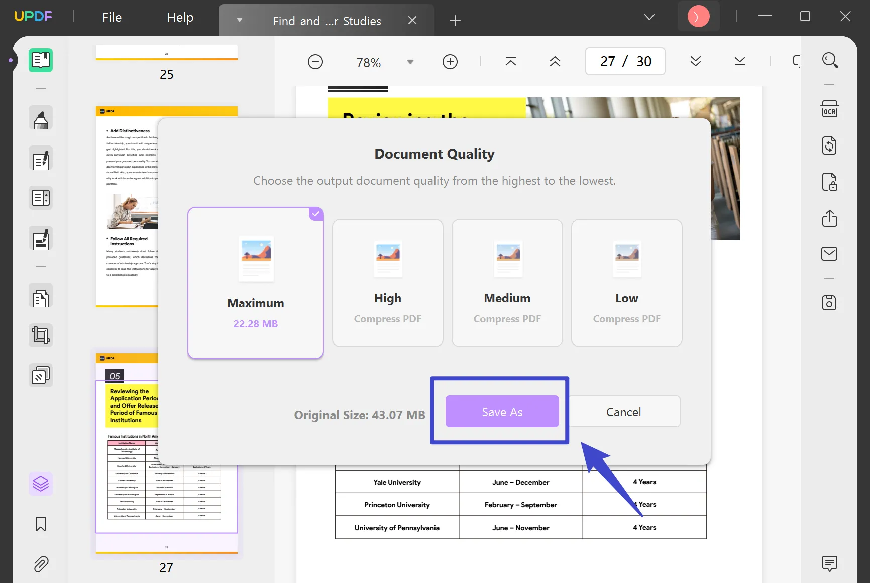 save compressed pdf file