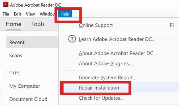 pdf search not working repair installation