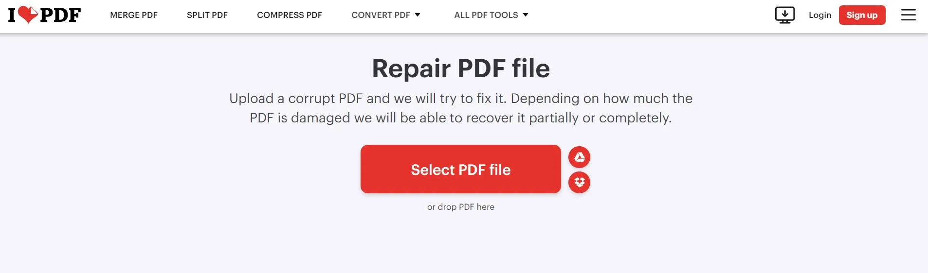 PDF-Datei reparieren Adobe Datei auswählen ilovepdf