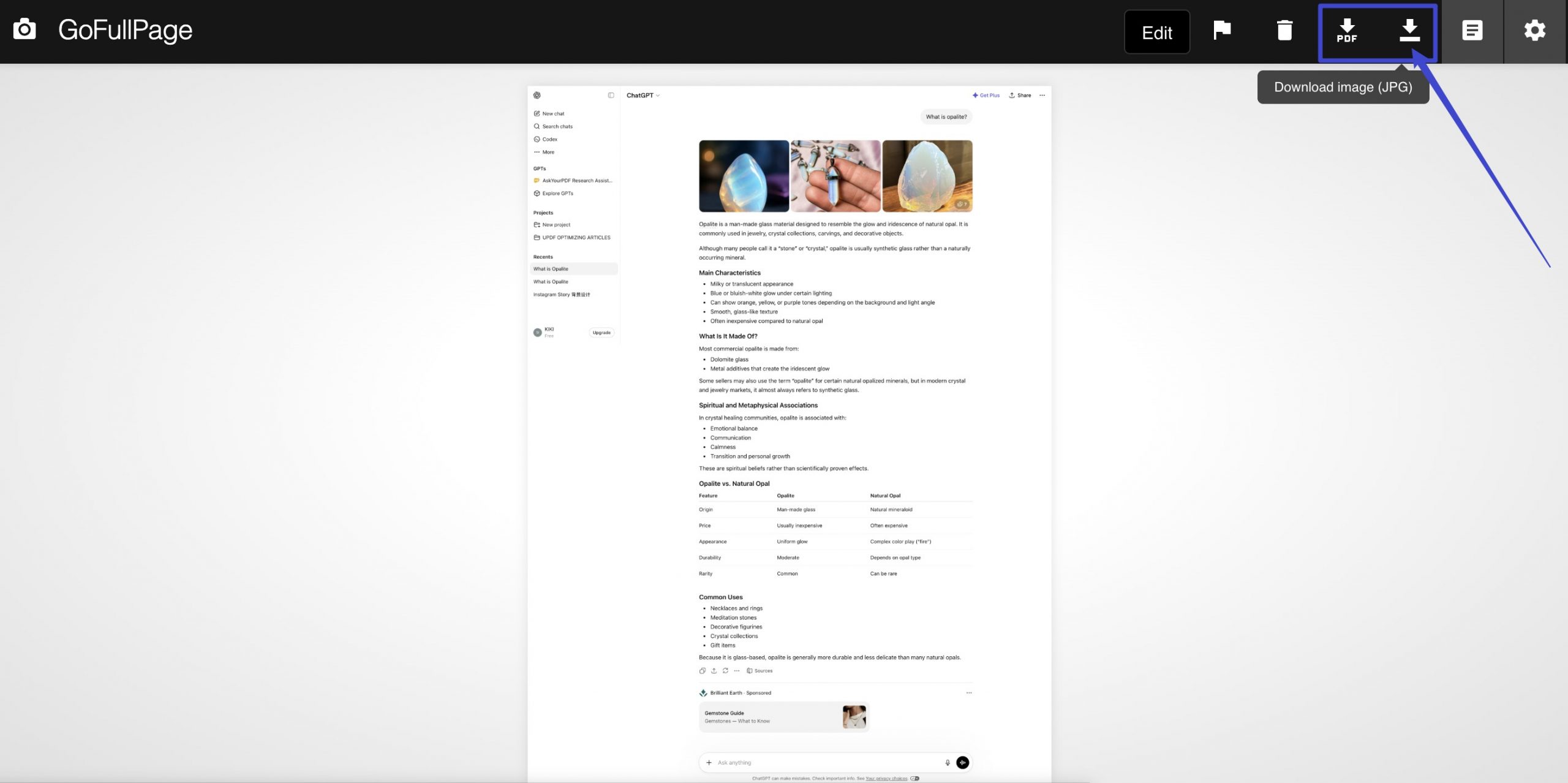save the full screenshot as image or pdf