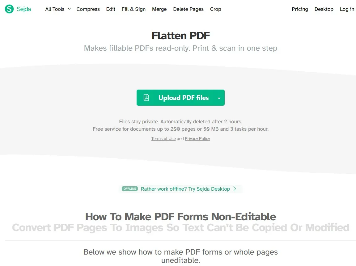 flatten pdf form sejda upload