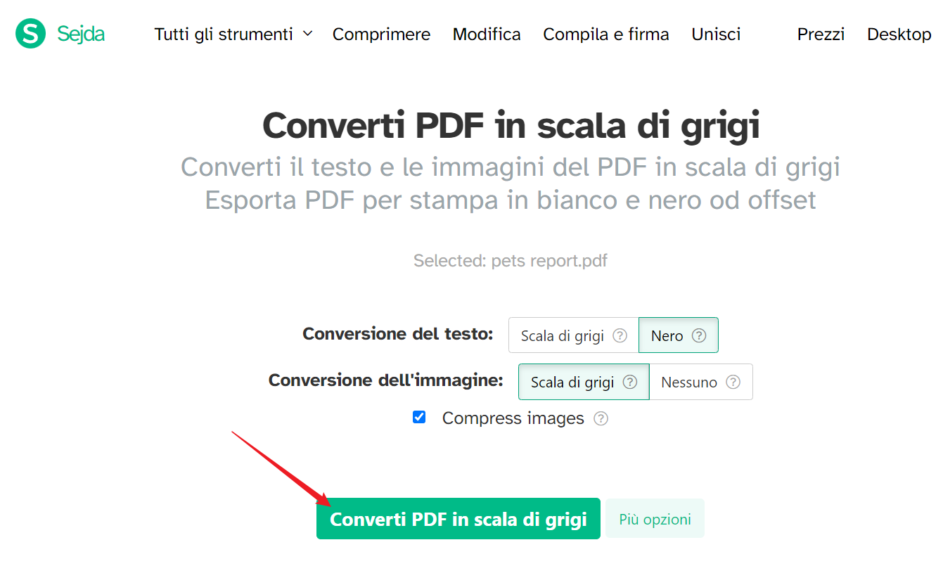 Converti PDF in bianco e nero online tramite Sejda PDF