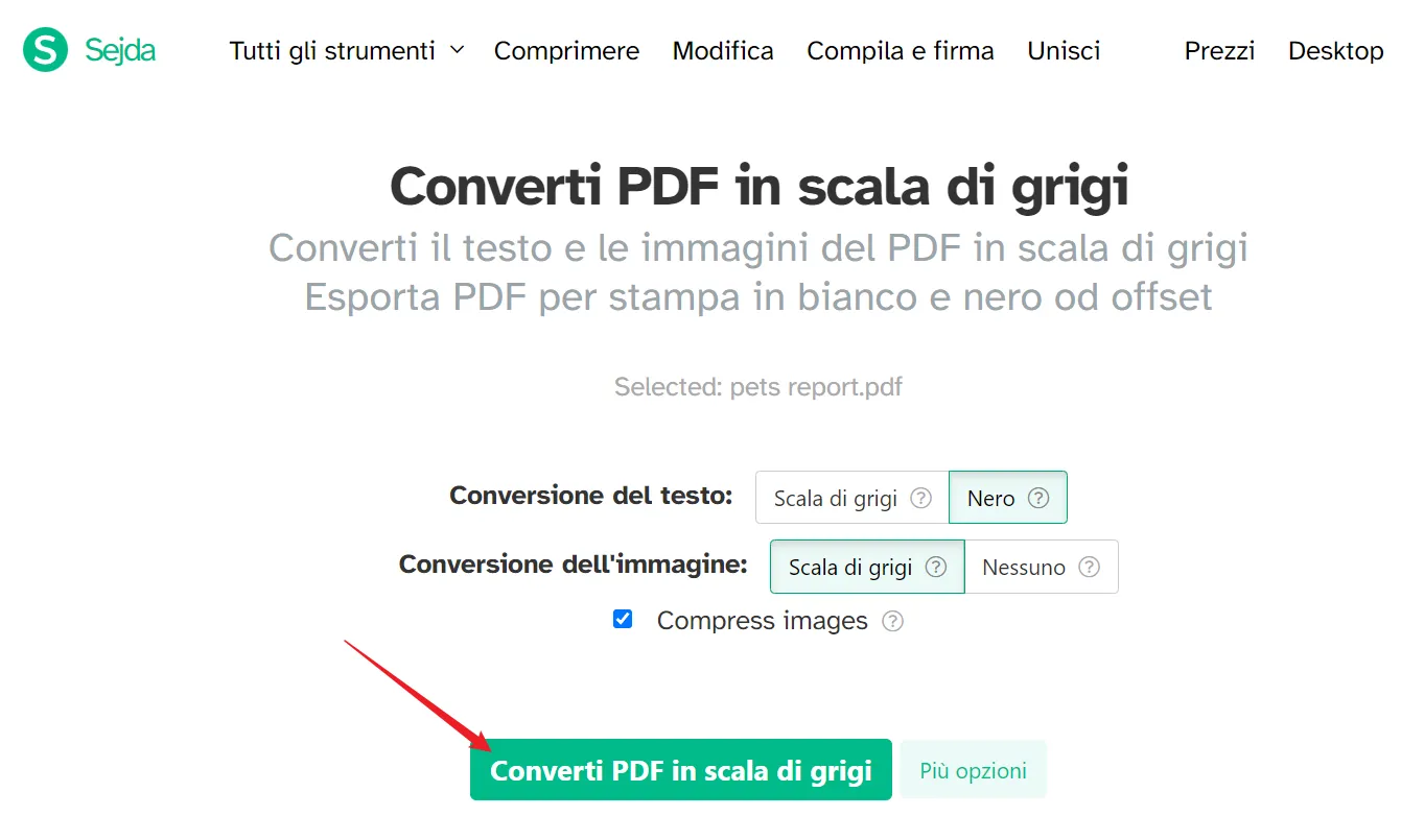 Converti PDF in bianco e nero online tramite Sejda PDF