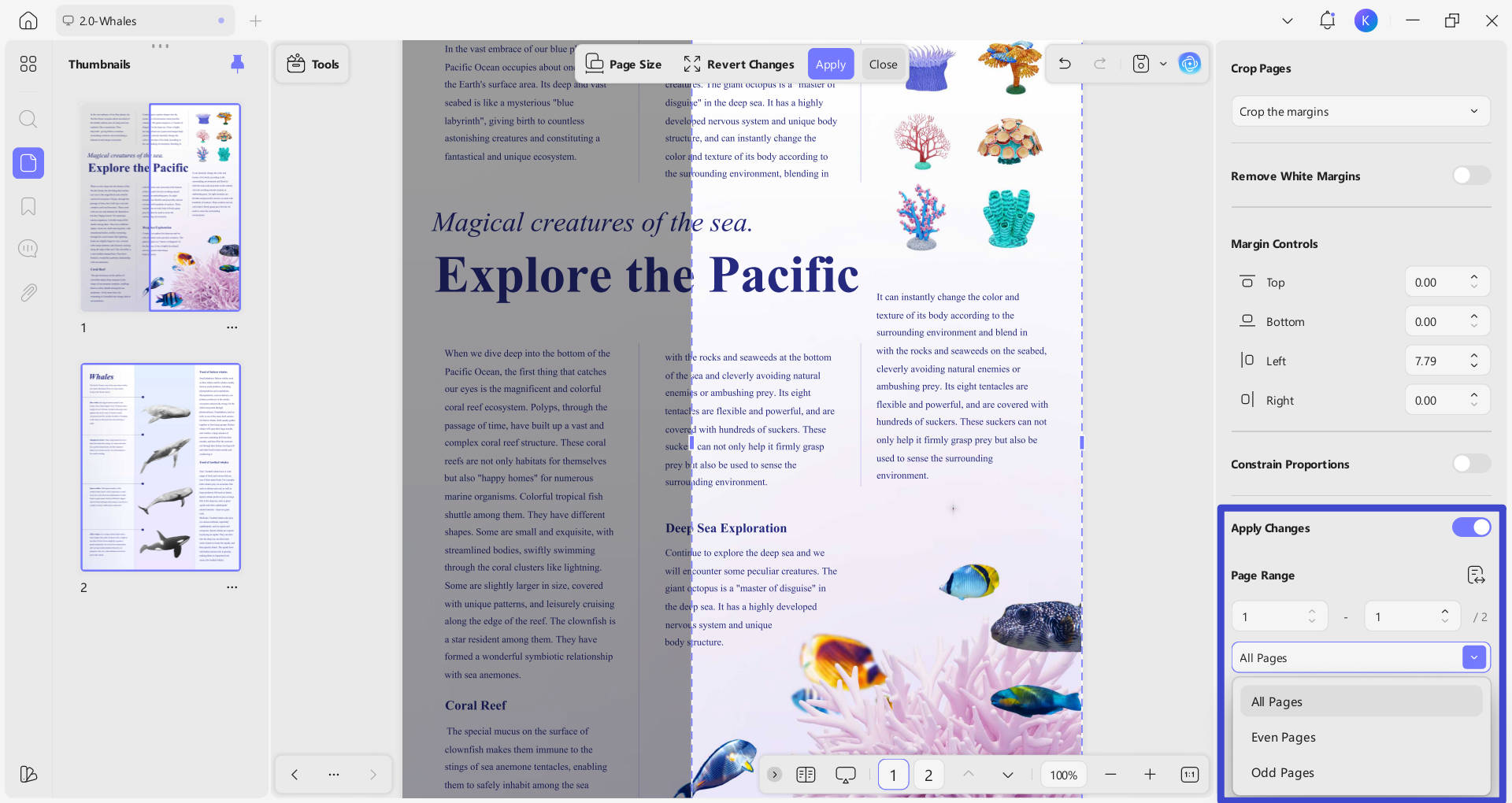 select pange range after cropping pages