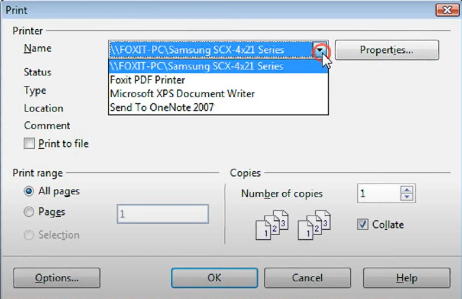 select printer with foxit pdf creator