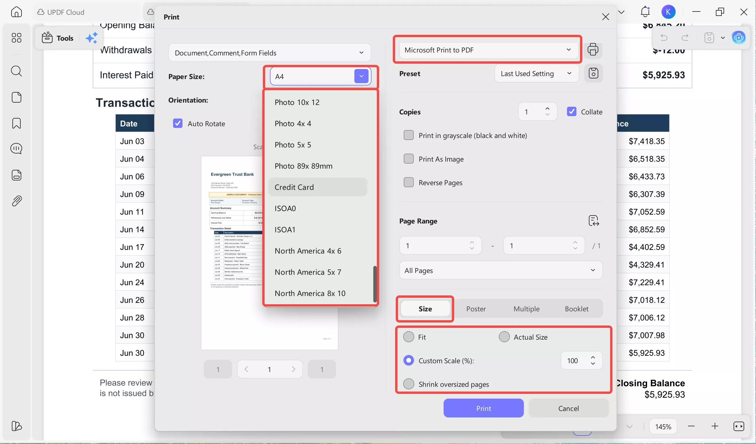 set the printer to microsoft print to pdf