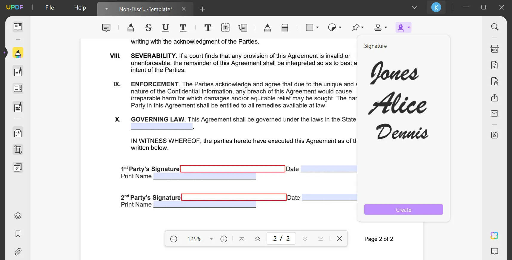 以電子方式簽署 pdf 表格