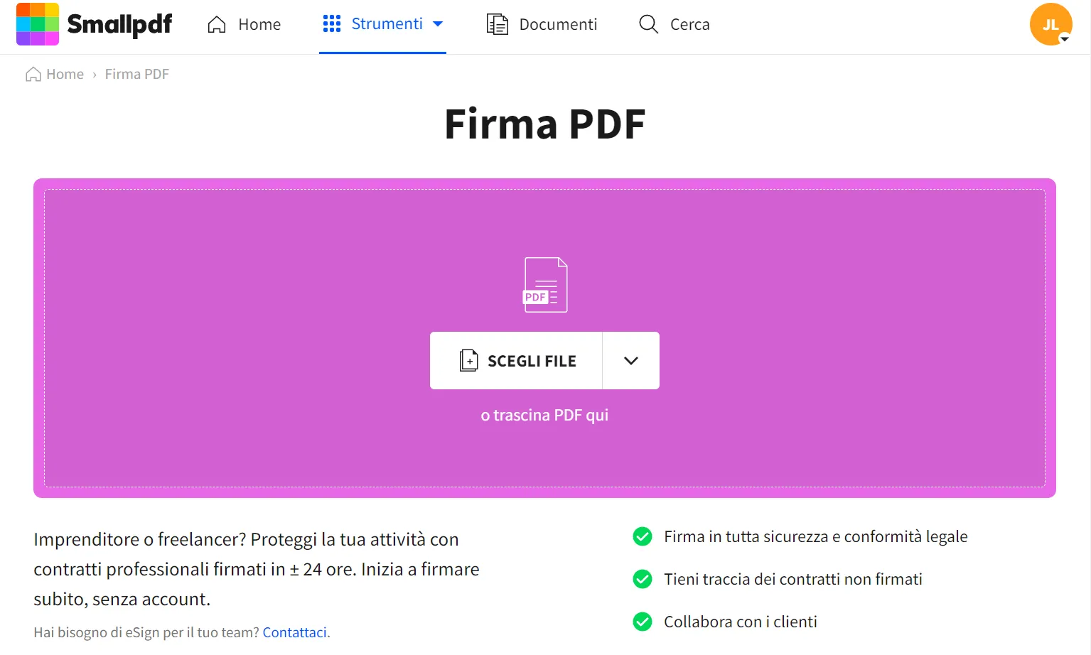 Inserire firma elettronica su PDF online con Smallpdf