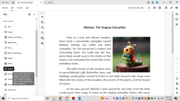 add audio to PDF adobe