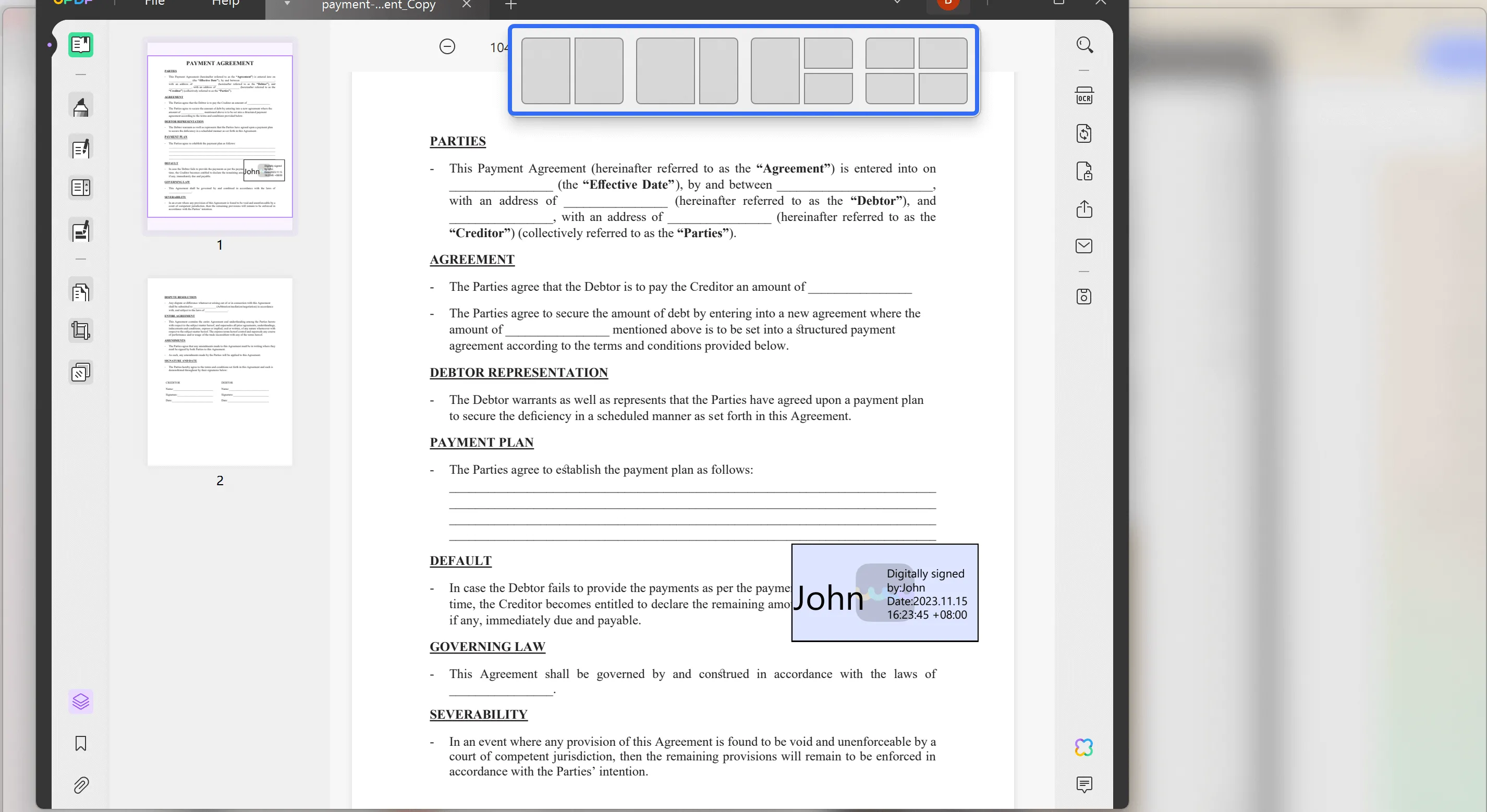 split view pdf split screen options
