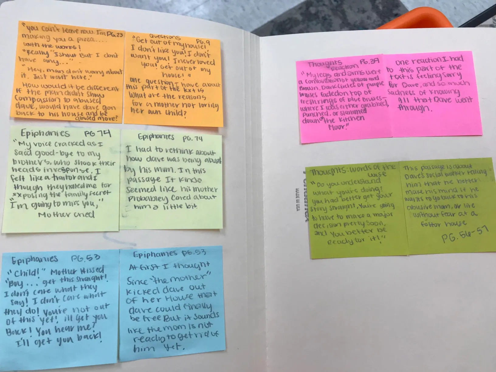 Annotating book pages by encircling and highlighting. Colors and