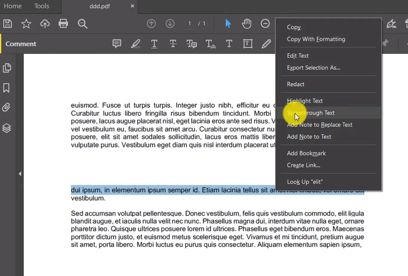 how to redline a pdf strikethrough option adobe