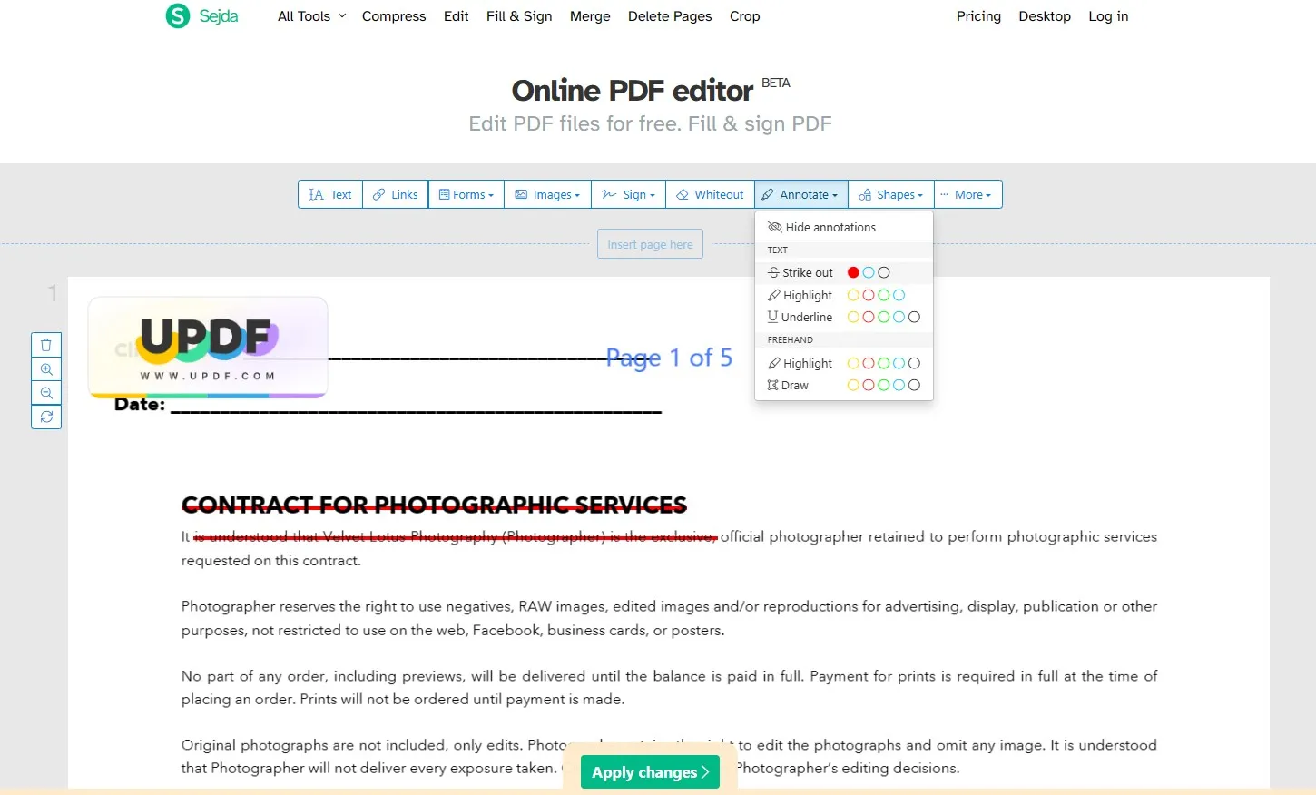 how to redline a pdf strikethrough option updf sejda