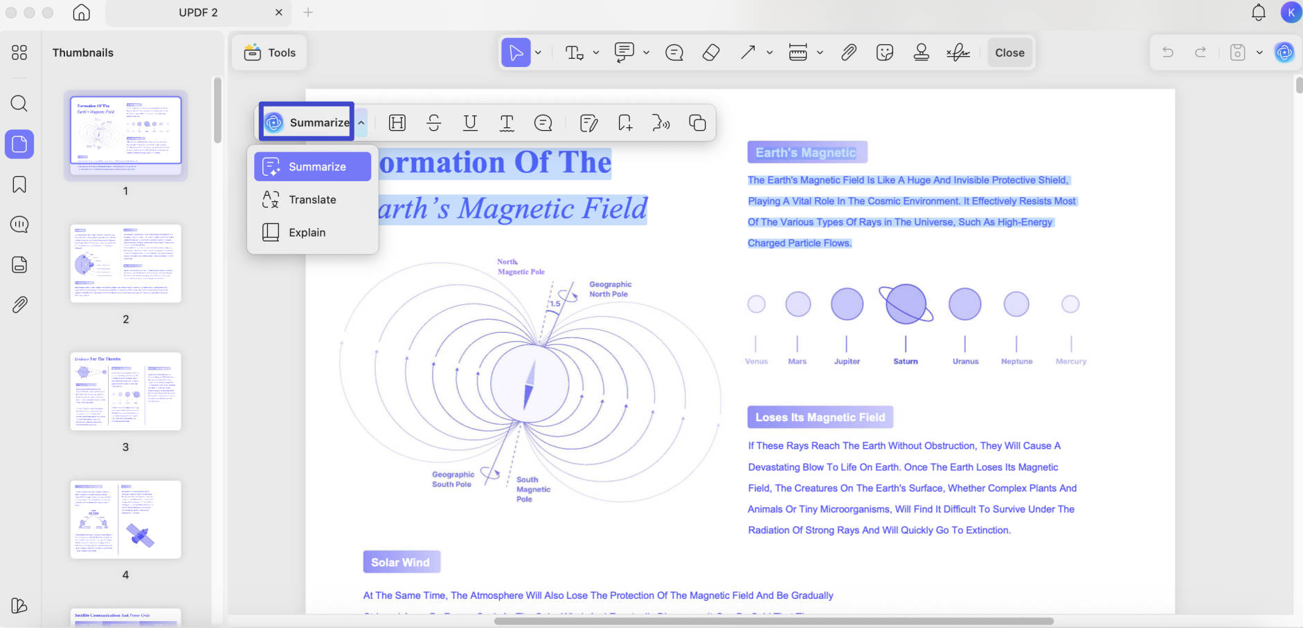 mac summarize text updf summarize