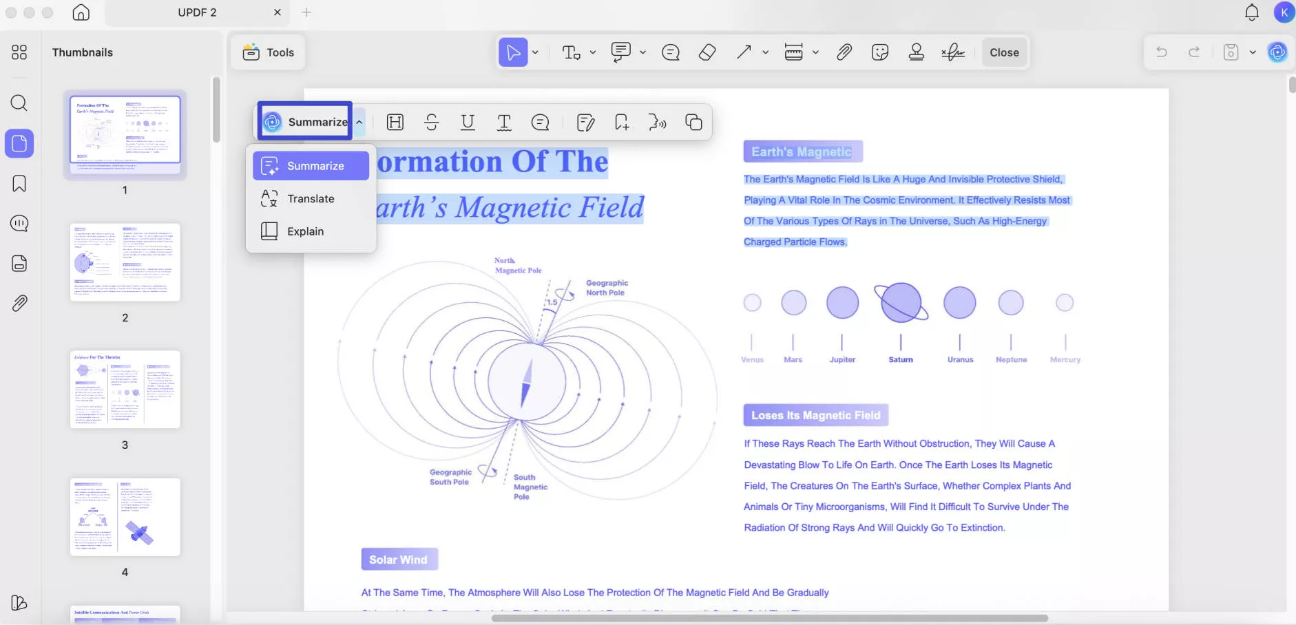 mac summarize text updf summarize