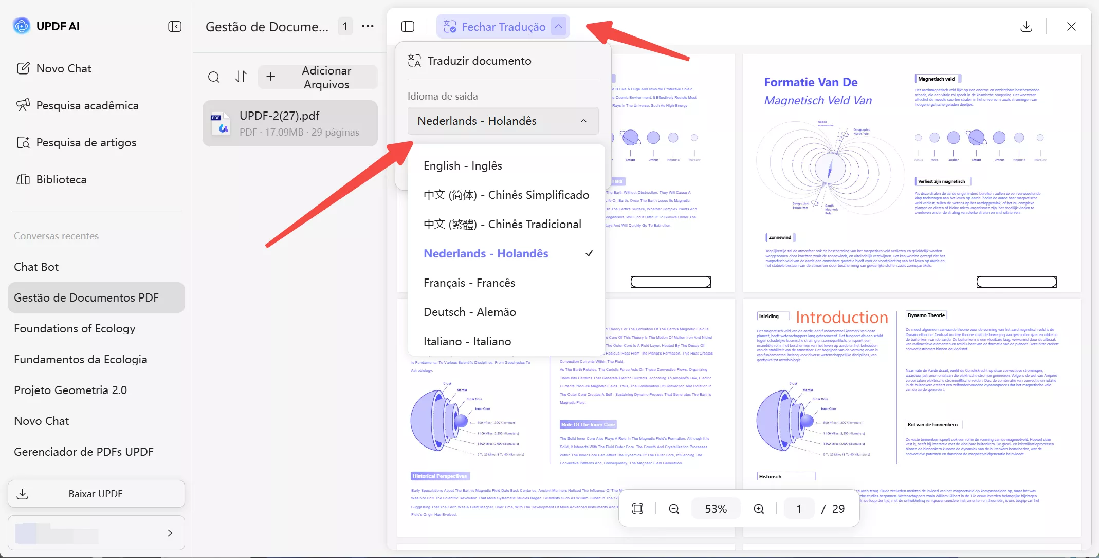 traduzir o conteúdo com updf ai
