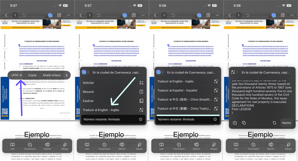traducir el texto seleccionado dentro del propio PDF.
