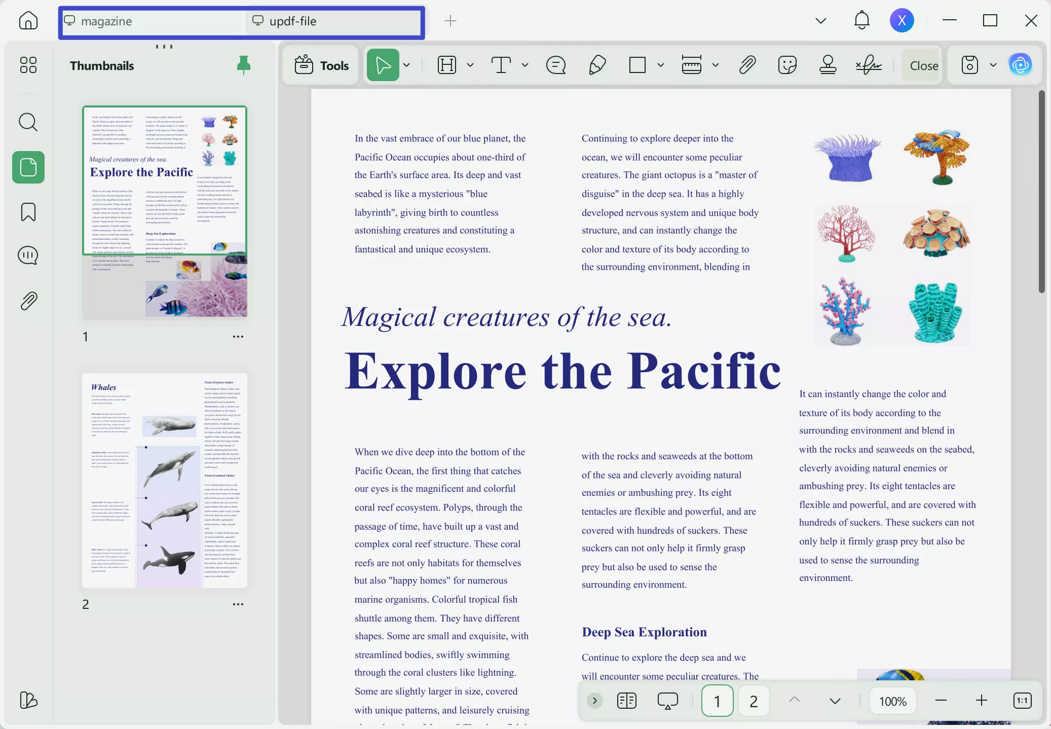 split view pdf open two files in updf