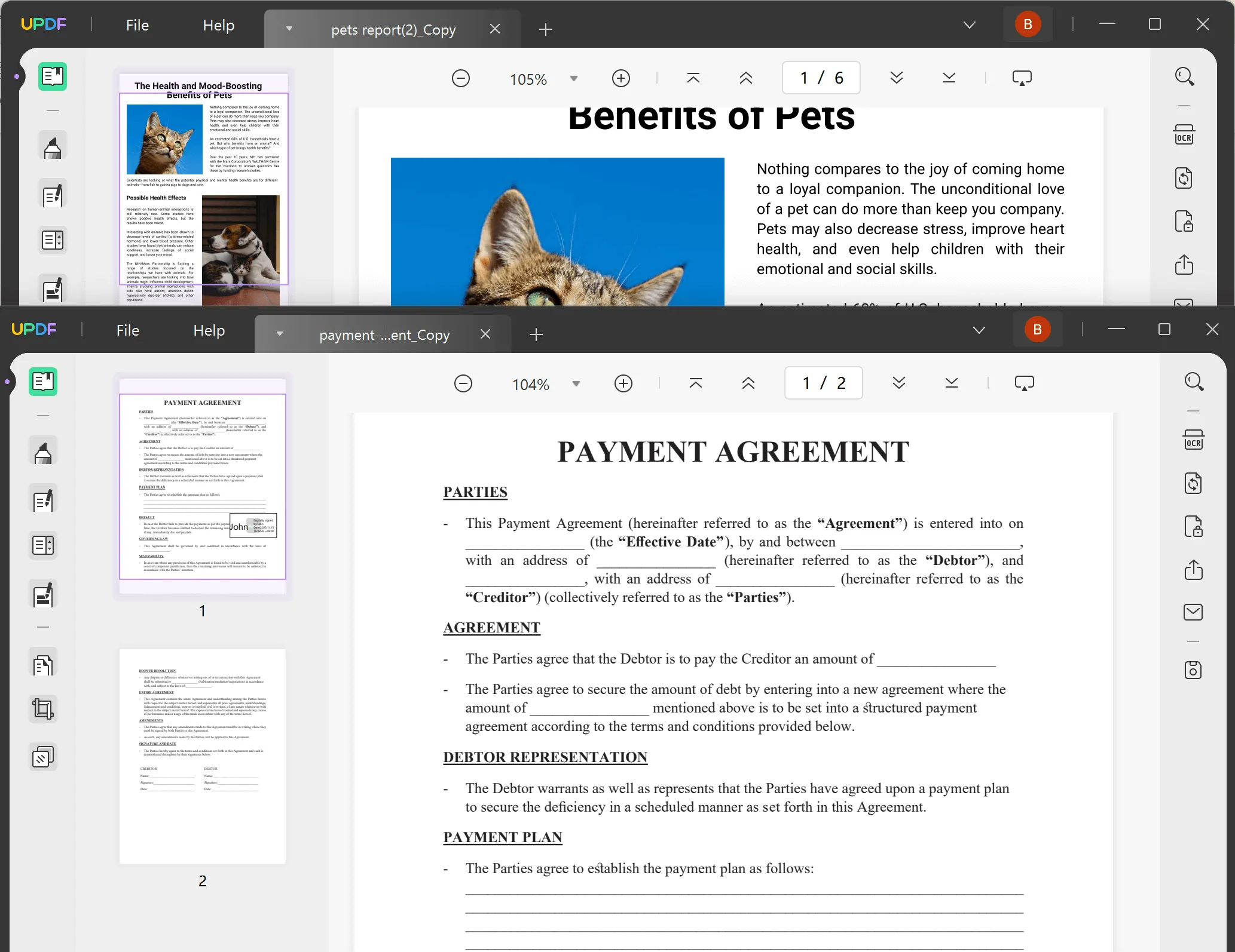 split view pdf two updf interfaces