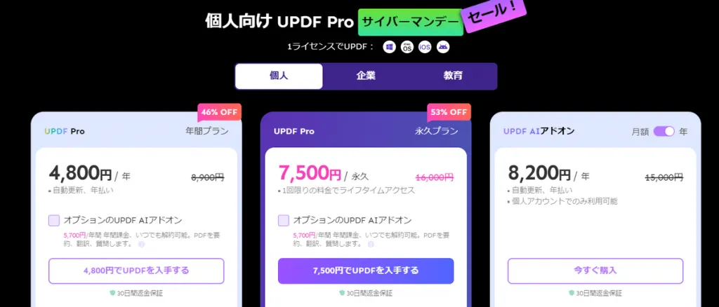 UPDFの価格