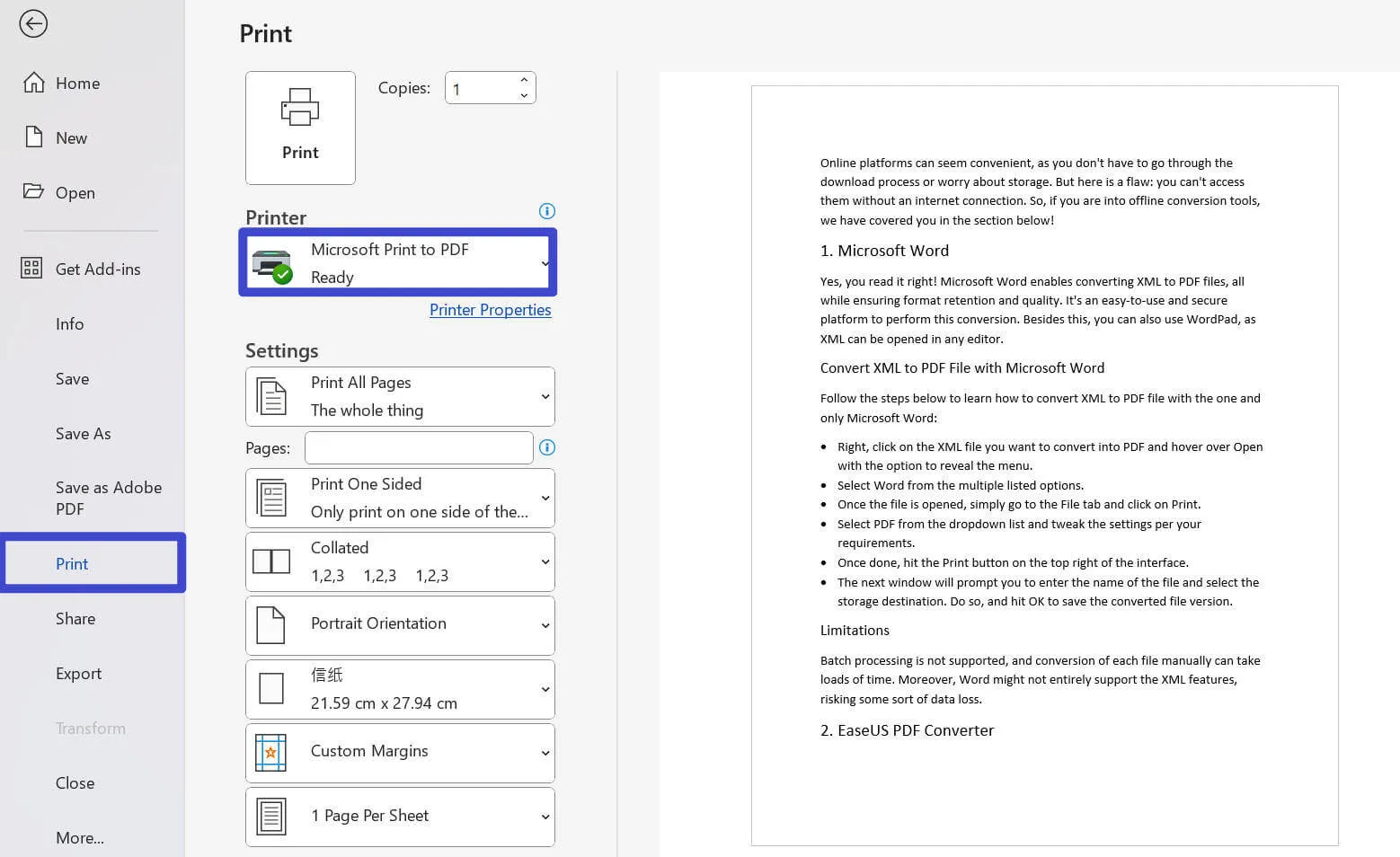 xml to pdf microsoft word