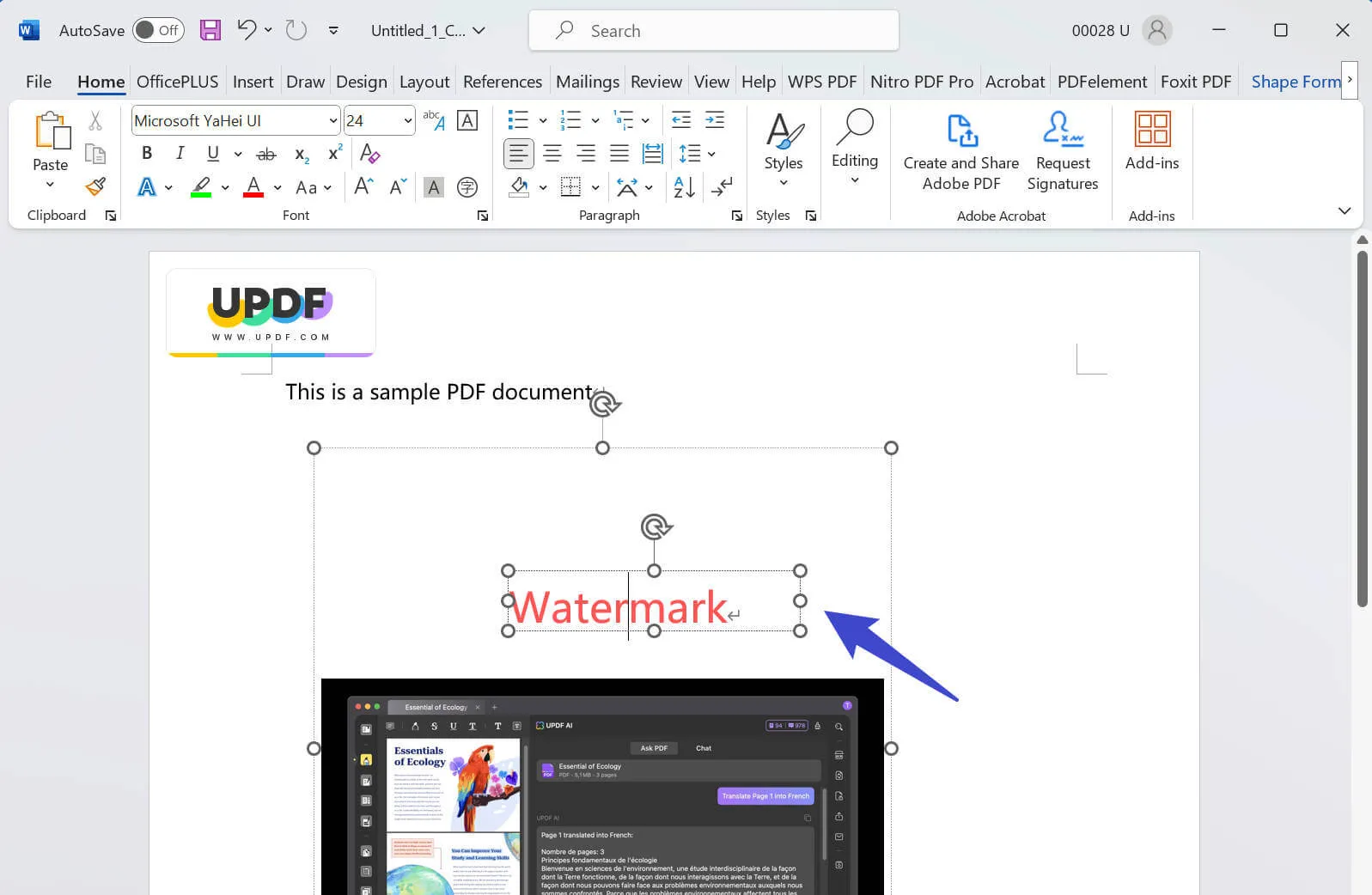 remove watermark from pdf with word