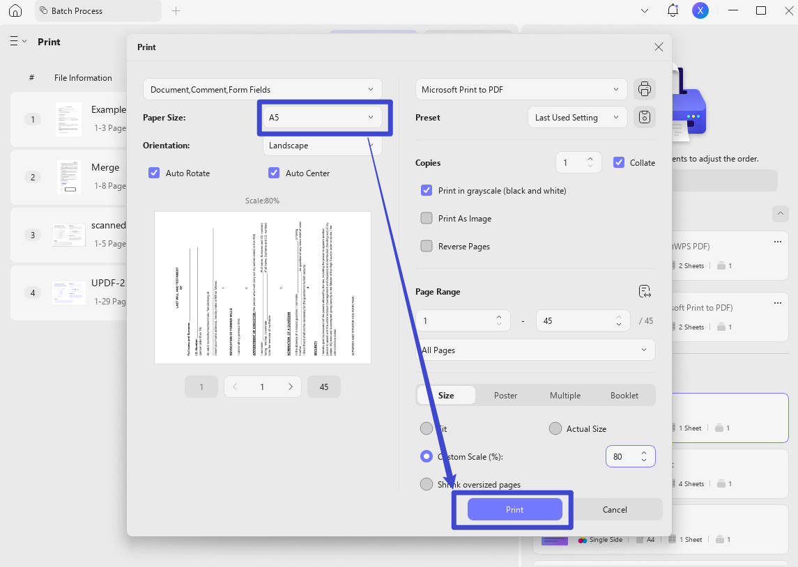a4 pdf to a5 batch print