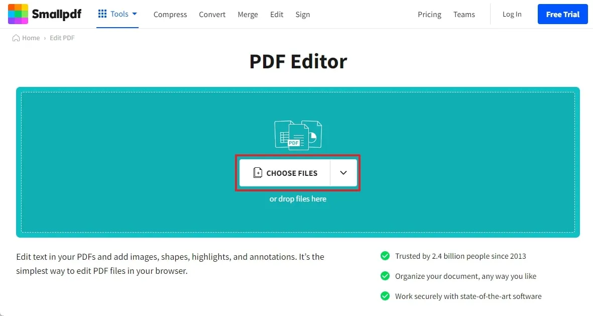 add image to pdf online select the pdf file and upload it