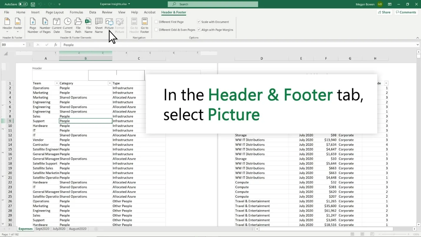 add watermark to excel click picture