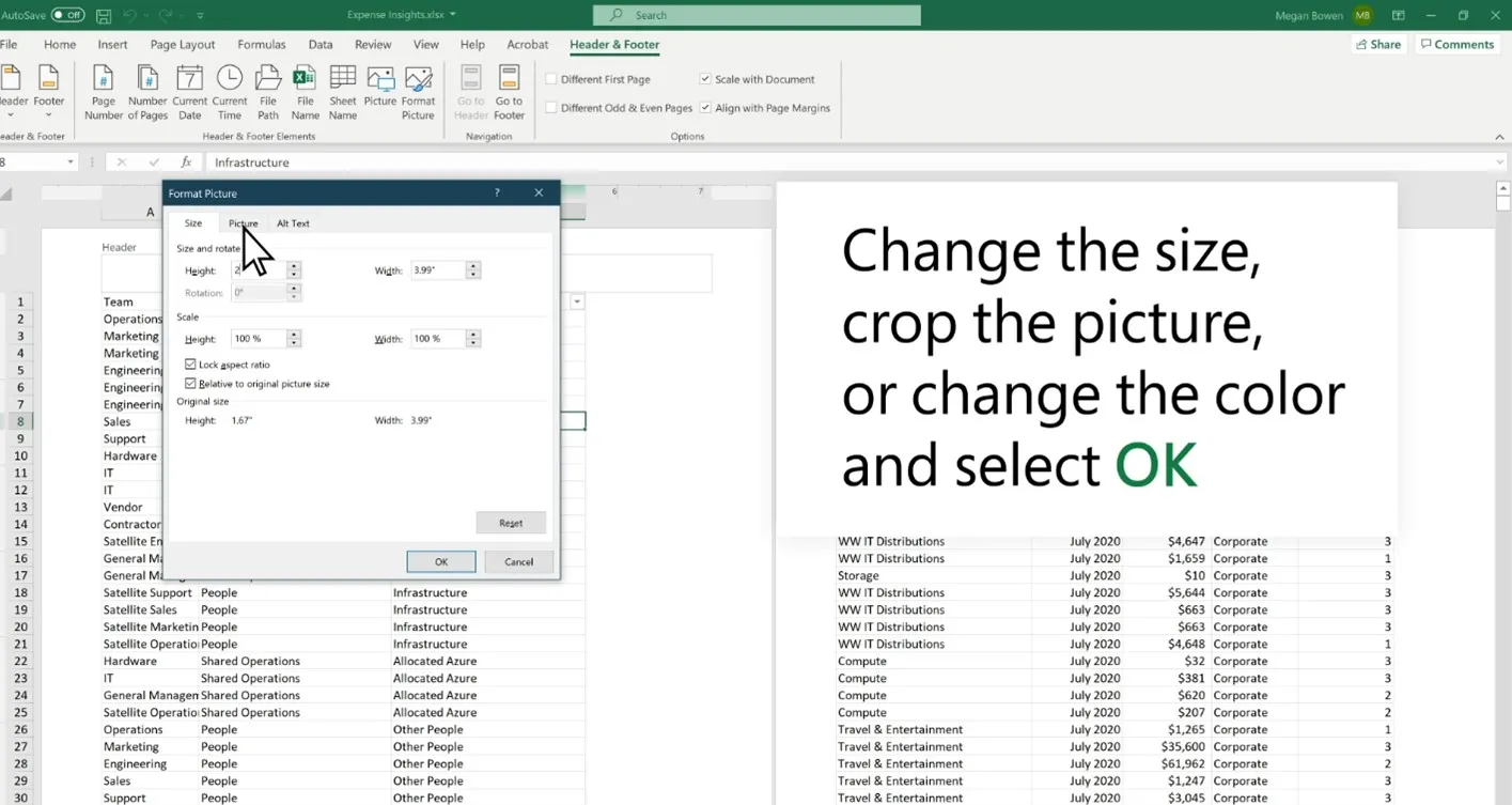 add watermark to excel change size
