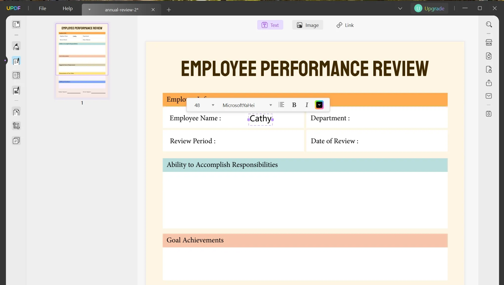 employee annual review template edit