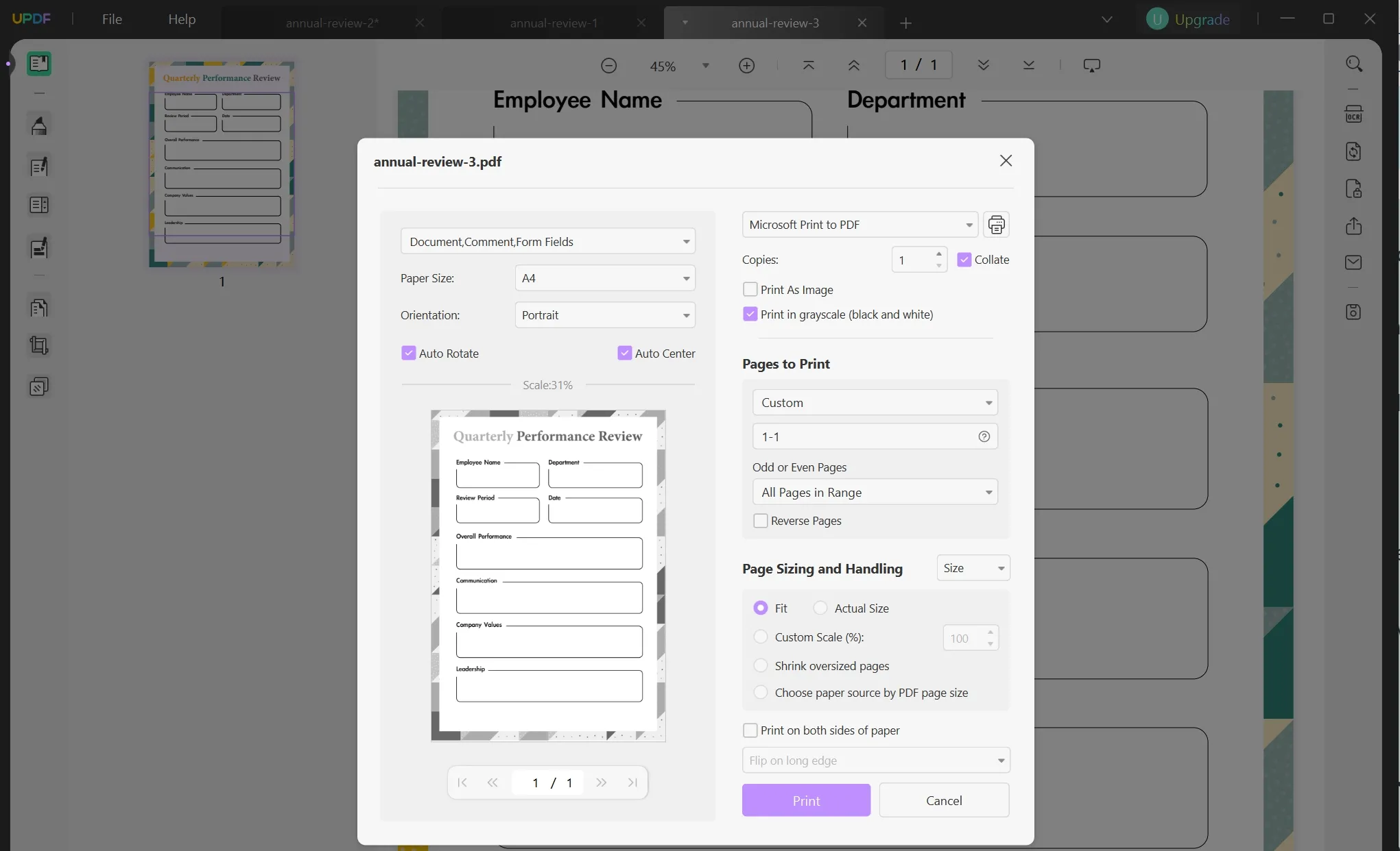 employee annual review template print