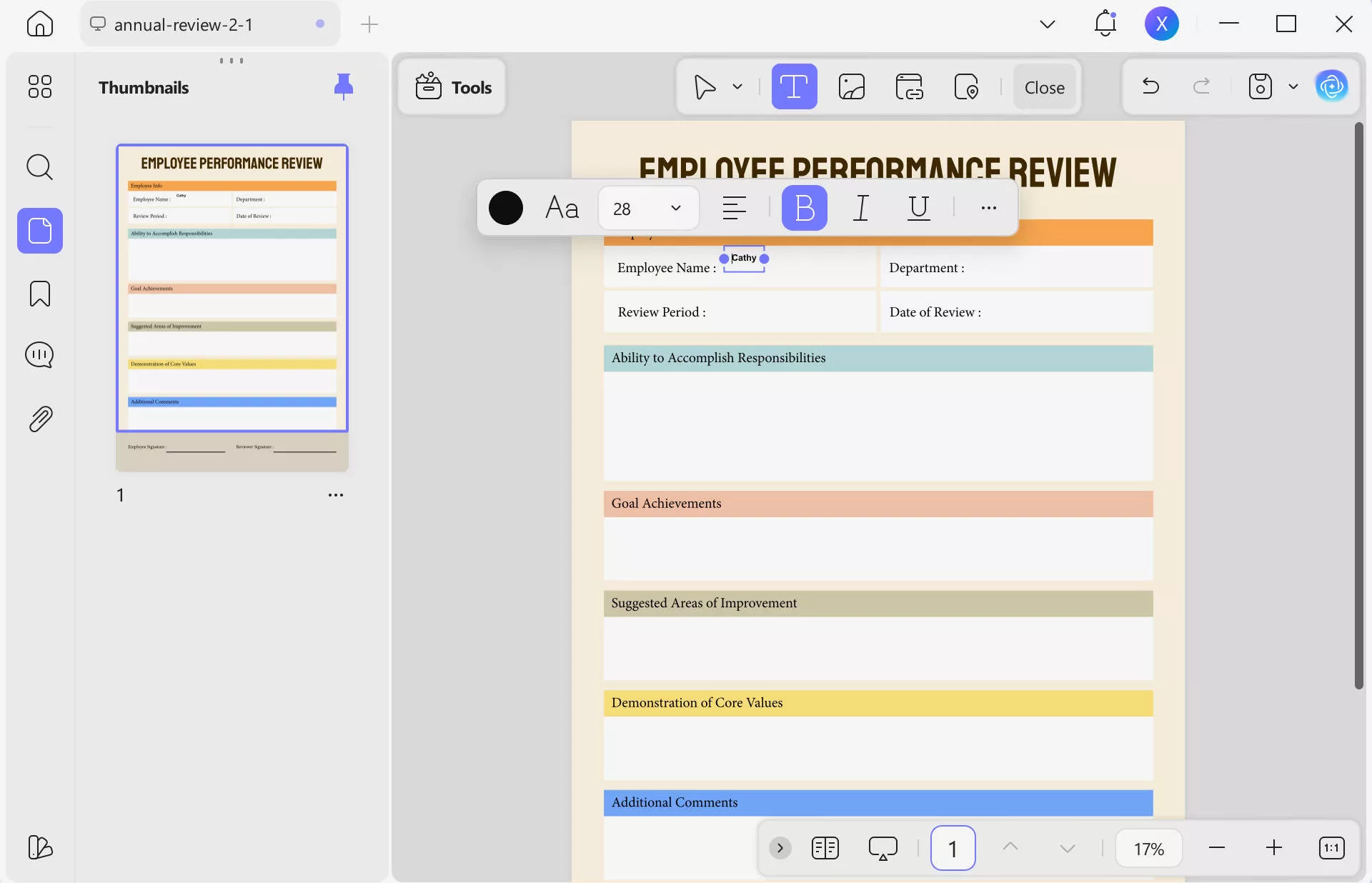employee annual review template edit