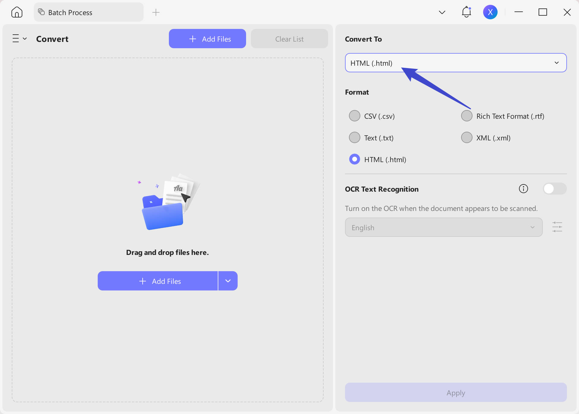 how to convert pdf to htm batch convert settings