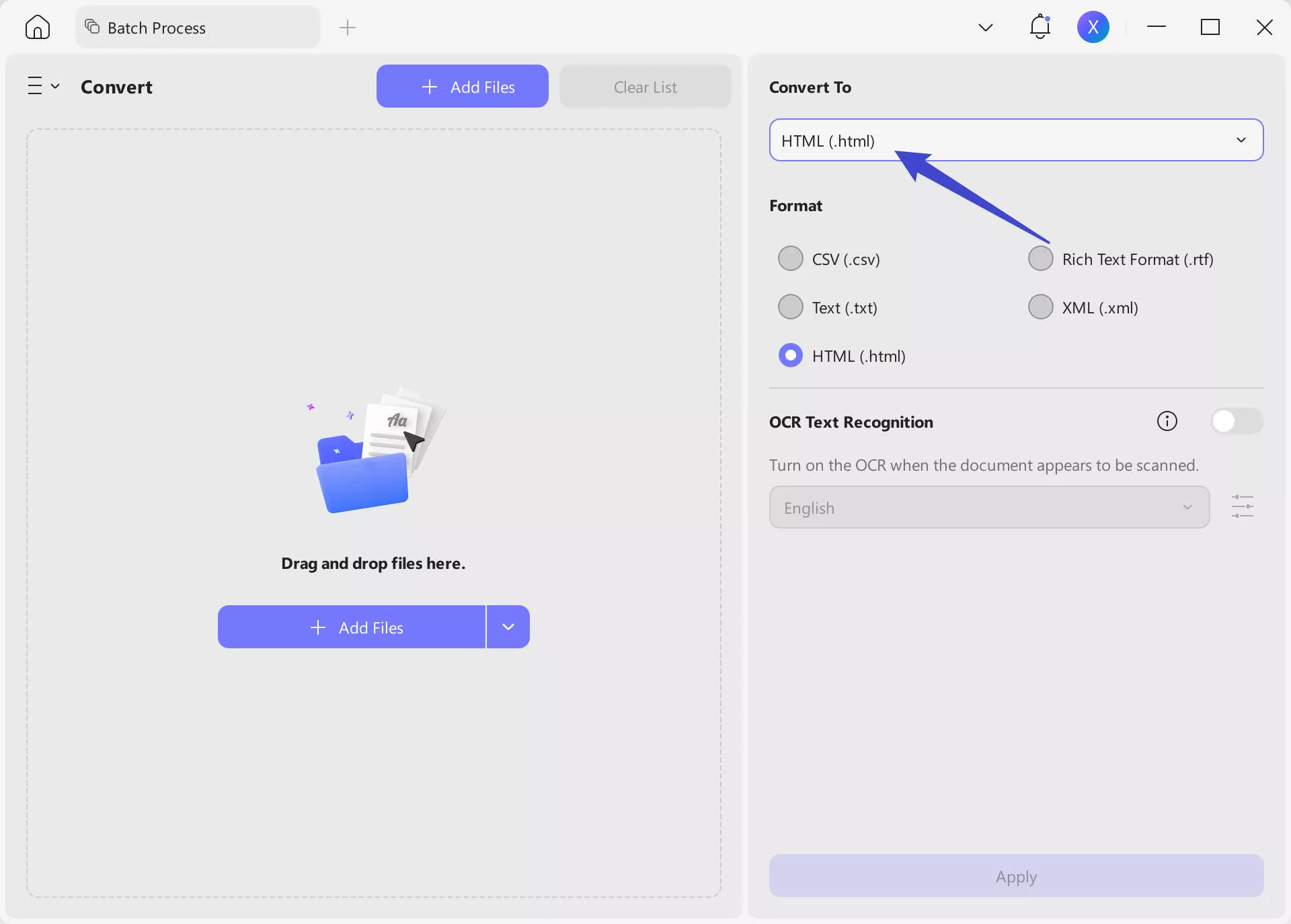 how to convert pdf to htm batch convert settings