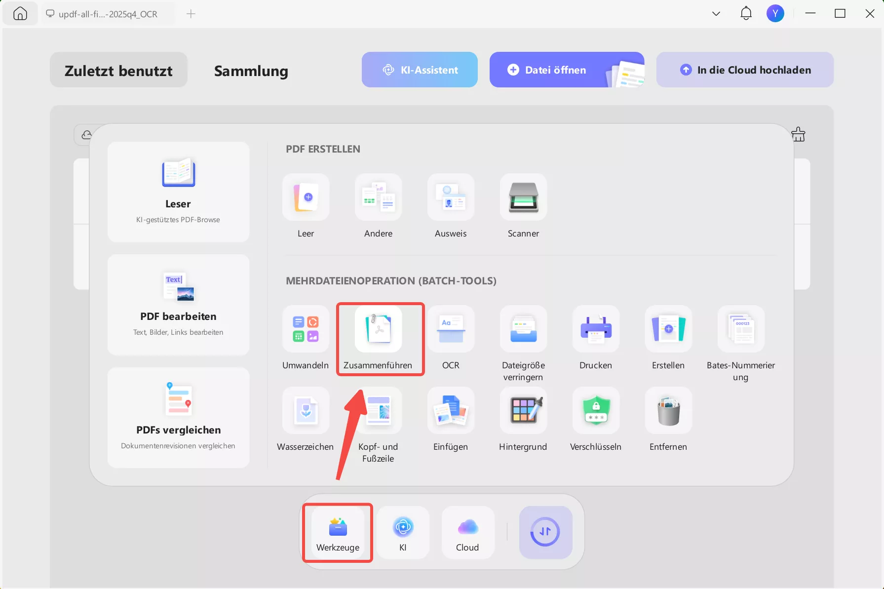 Wählen Sie die Option „Zusammenführen“ in den Windows-Einstellungen.