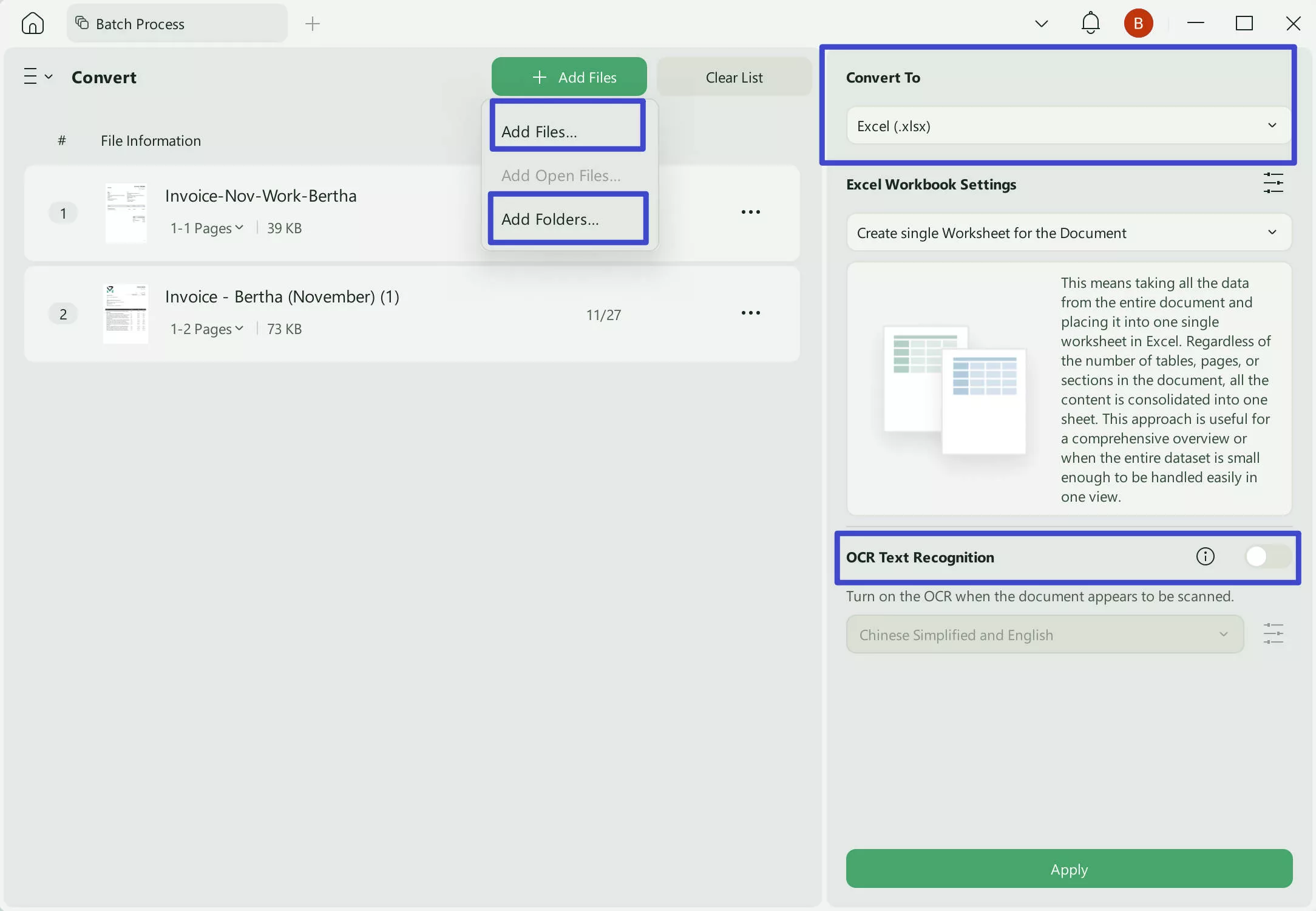 batch OCR PDF to Excel