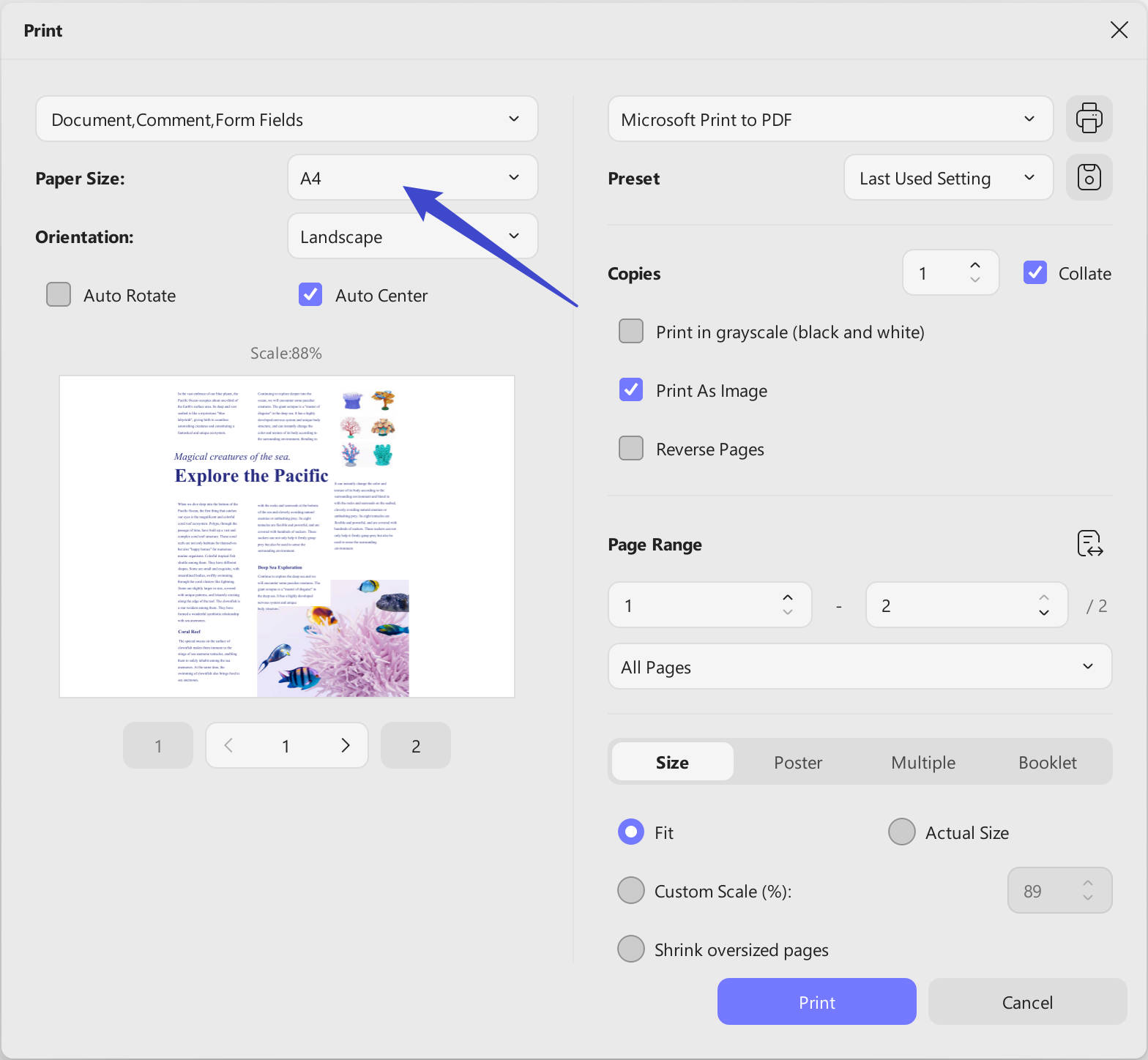 a3 pdf to a4 batch print paper size