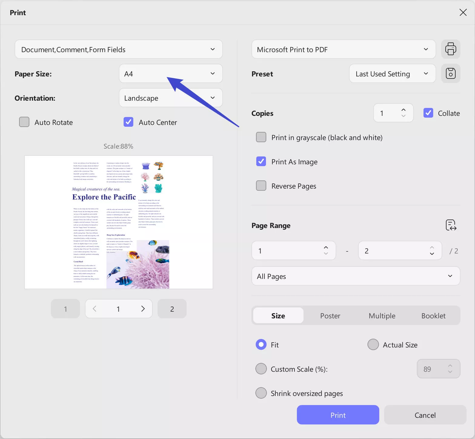 a3 pdf to a4 batch print paper size