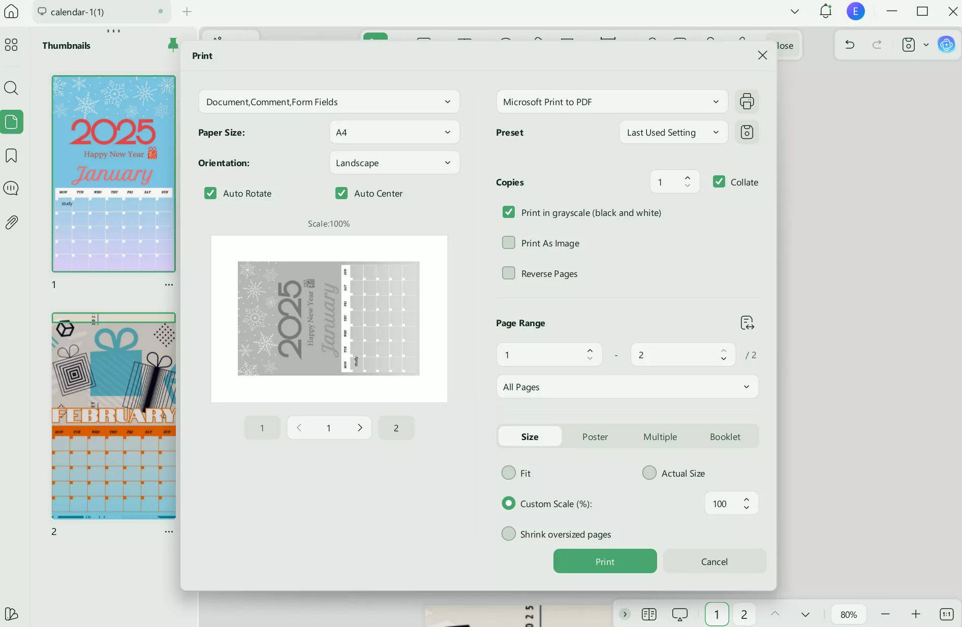 print 2025 monthly planner