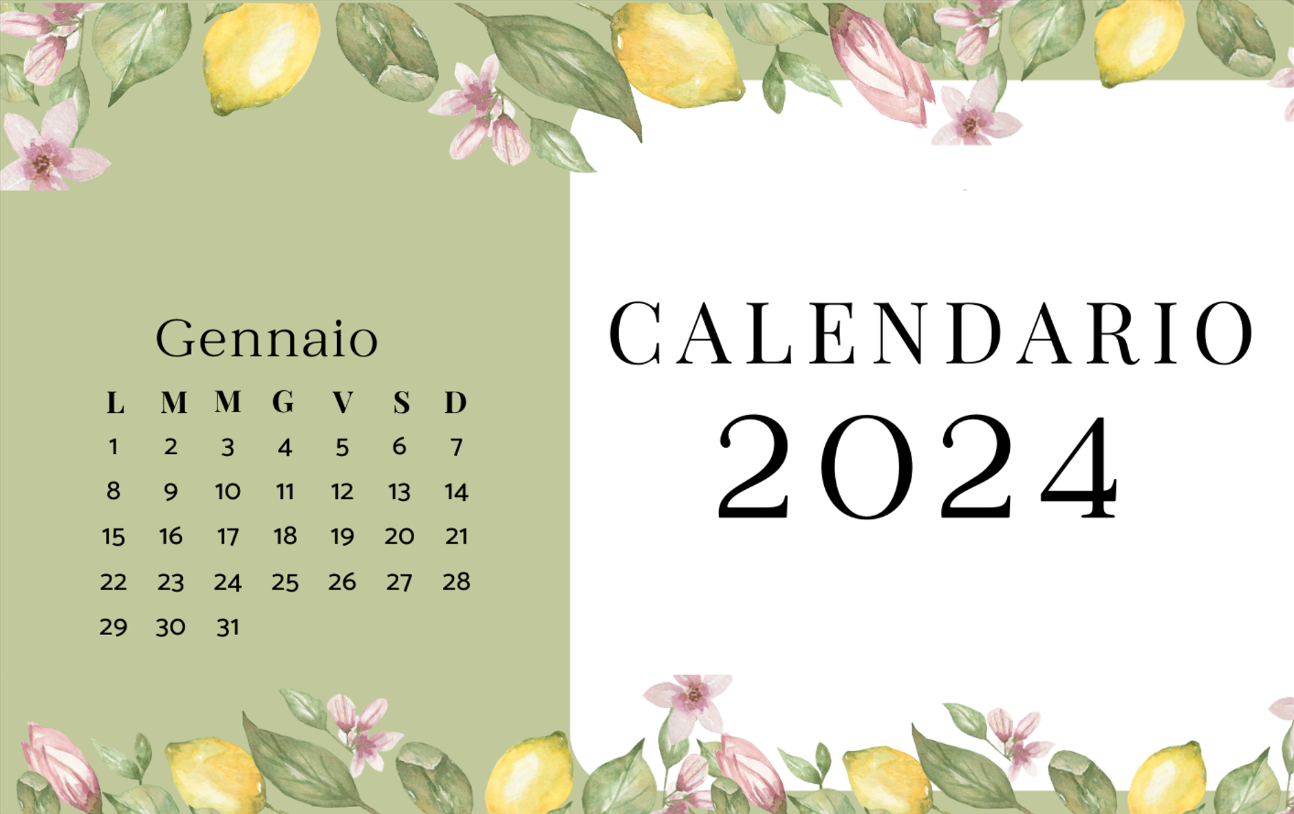 Calendario 2024 da muro caselle e note