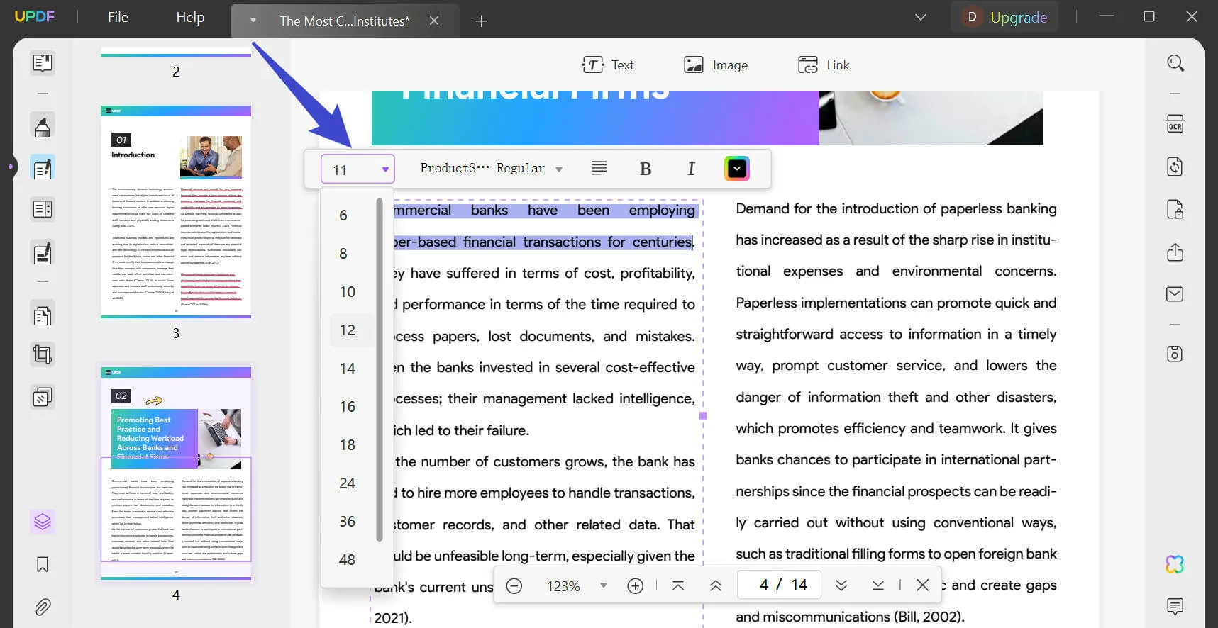 increase or reduce font size in pdf