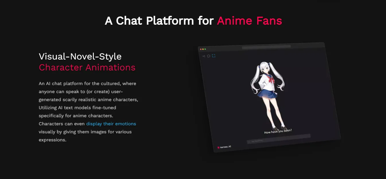 chat with anime characters korewa ai interface