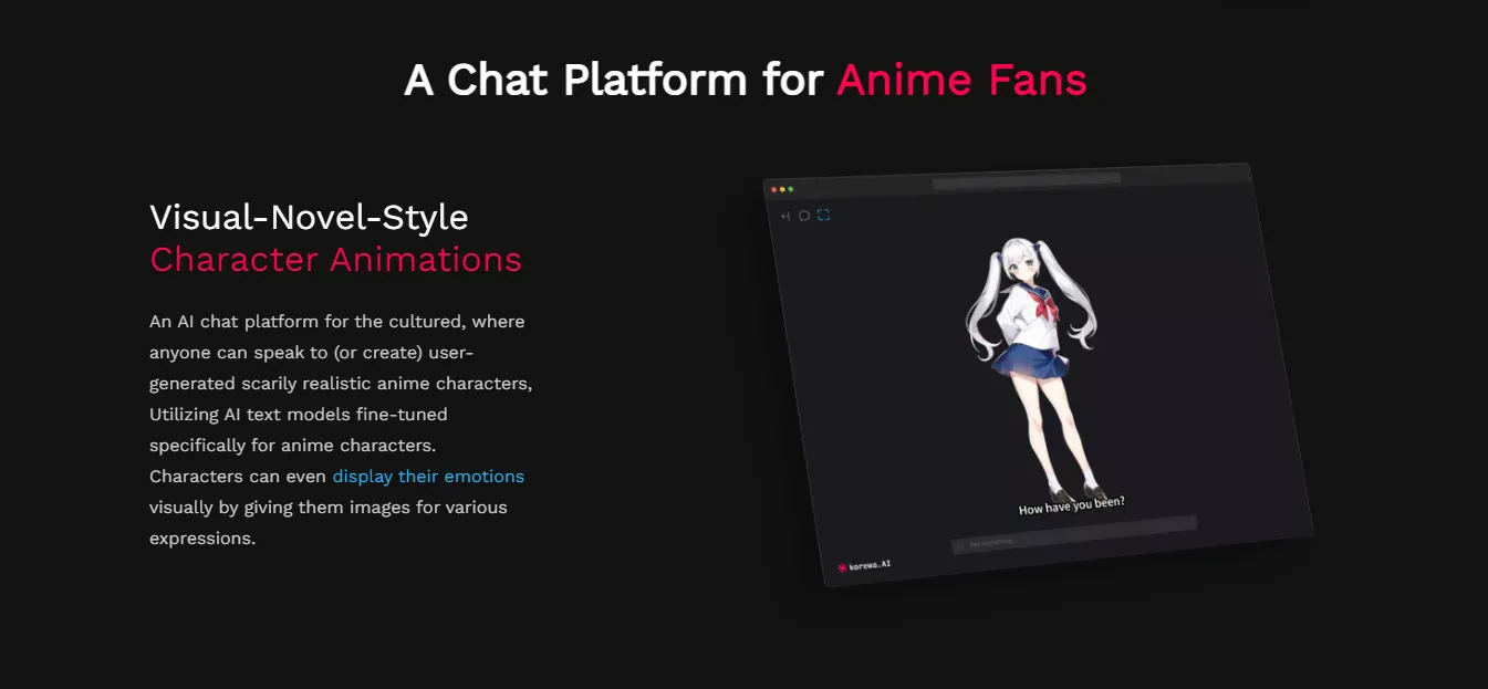 bate-papo com personagens de anime korewa interface ai