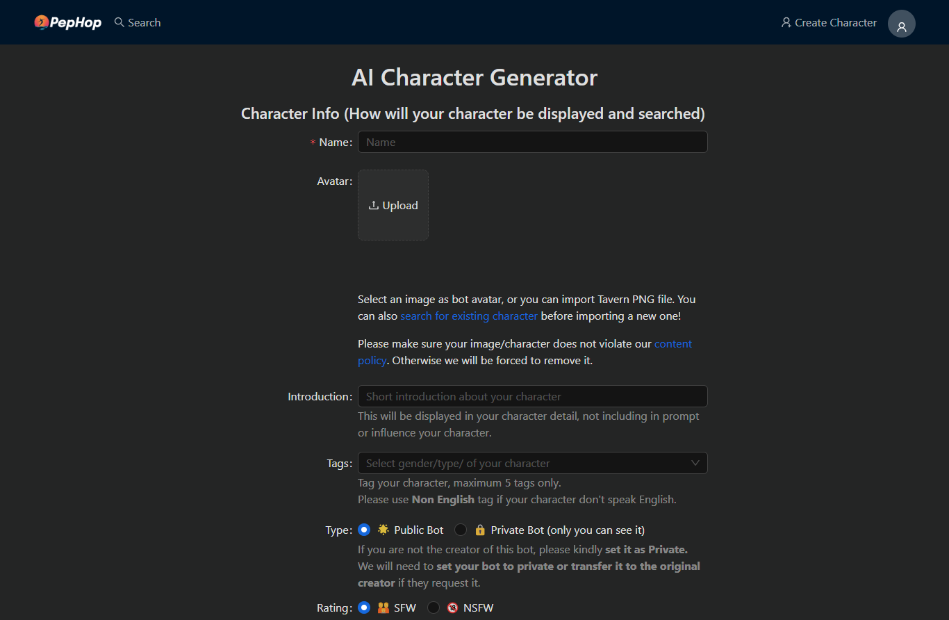 chat with anime characters create a character