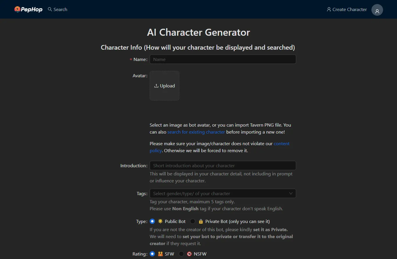 chat with anime characters create a character