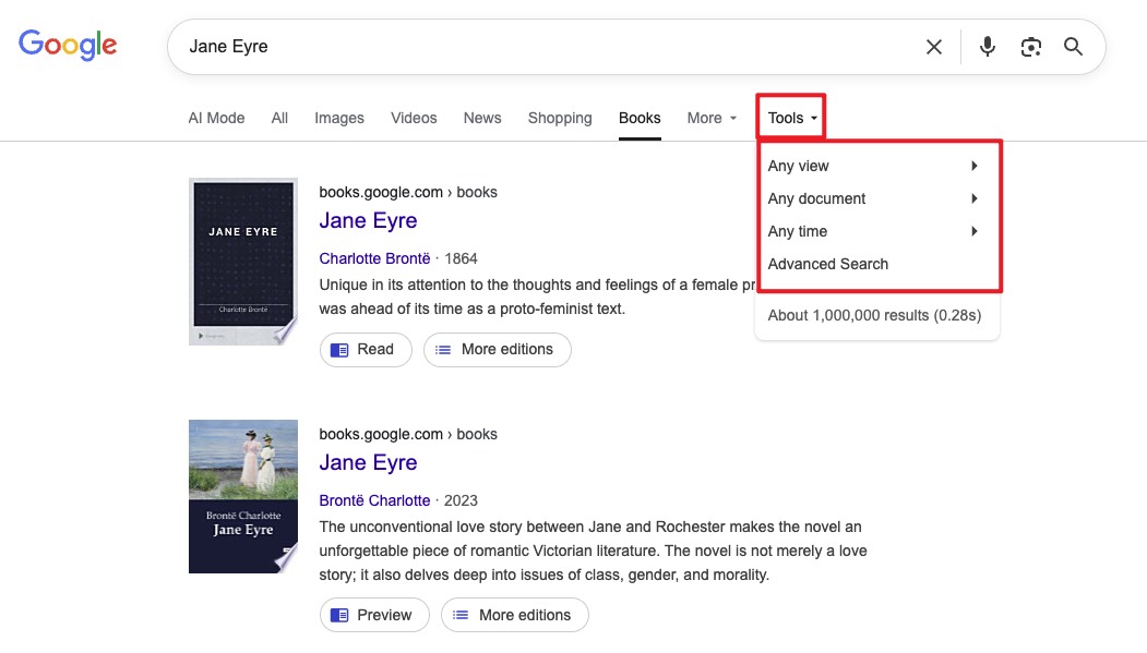 choose a filter option google book
