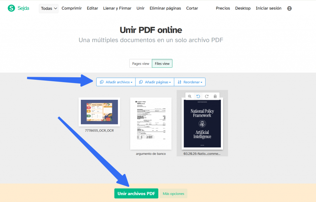 unir PDF online en pocos pasos en sejda
